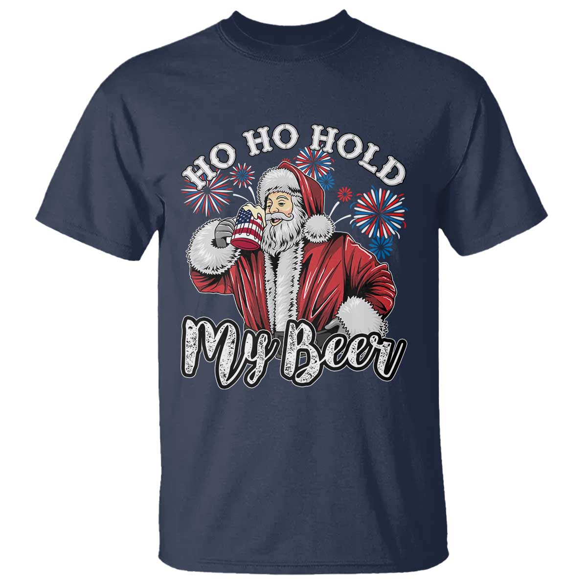 christmas-in-july-t-shirt-ho-ho-hold-my-beer-summer-santa-usa-flag-4th-of-july