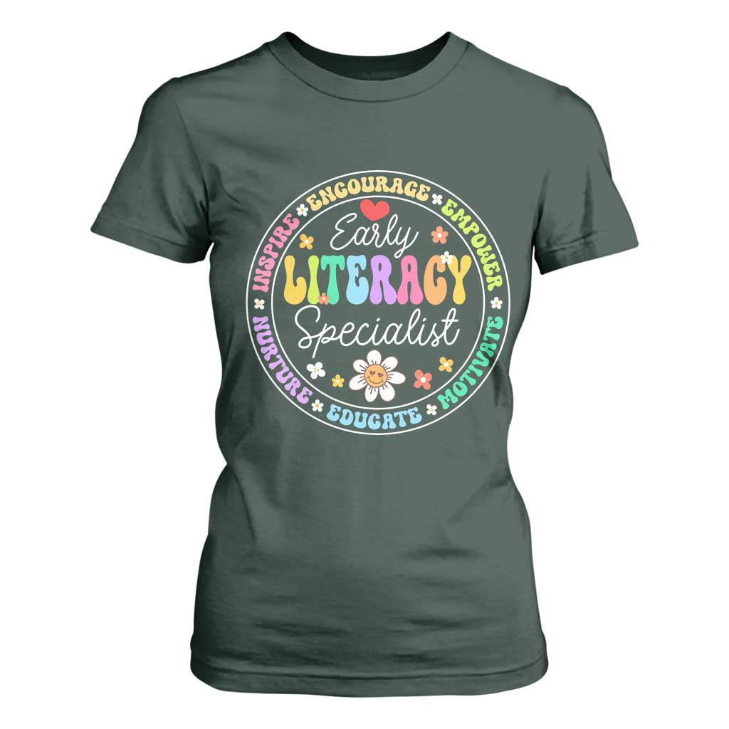 Early Literacy Specialist T Shirt For Women Reading Dyslexia Support Month