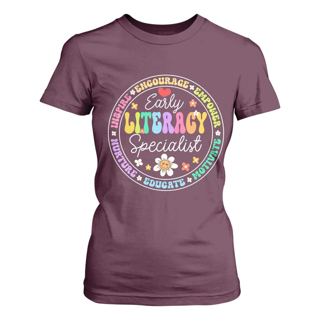 Early Literacy Specialist T Shirt For Women Reading Dyslexia Support Month