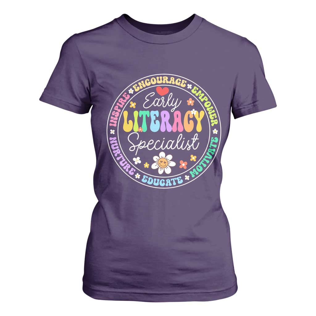Early Literacy Specialist T Shirt For Women Reading Dyslexia Support Month