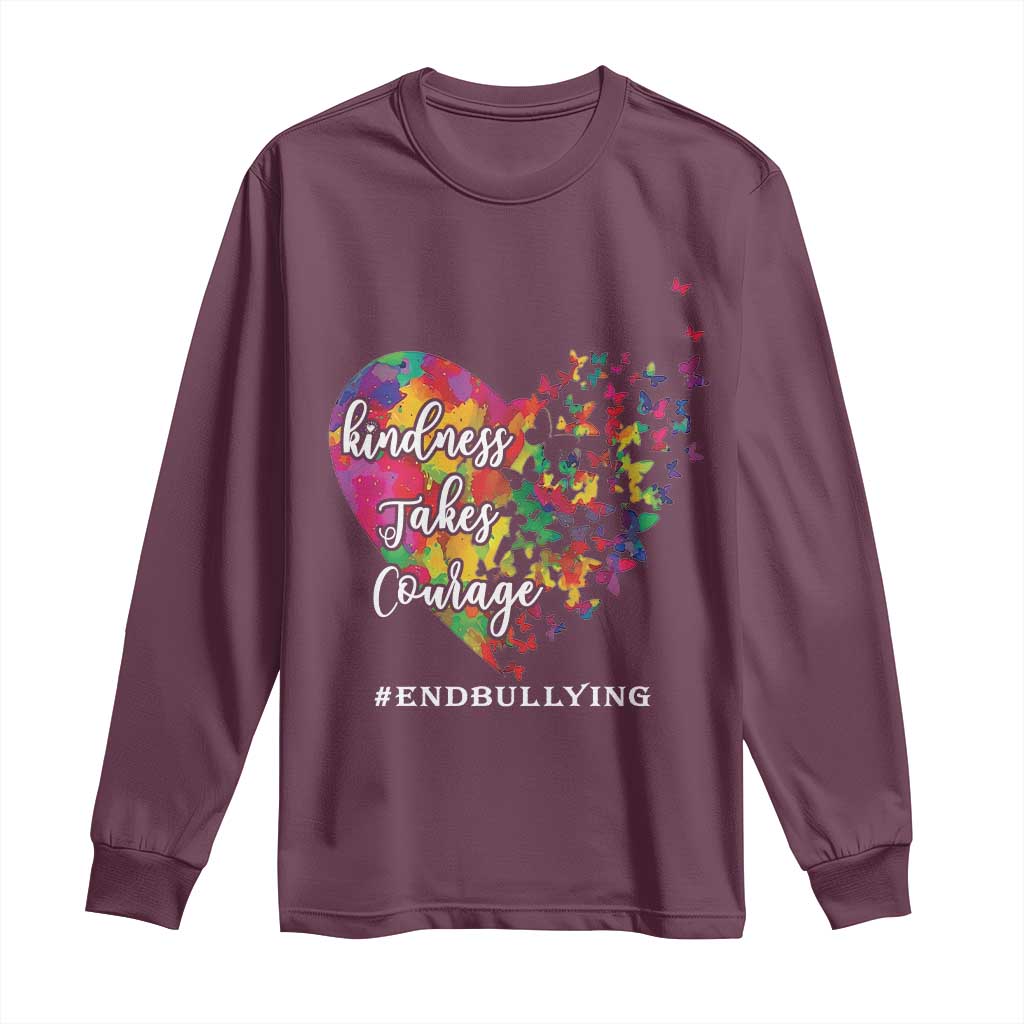 Unity Day Long Sleeve Shirt Kindness Takes Courage End Bullying Support Heart Butterfly