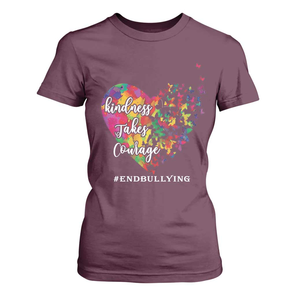 Unity Day T Shirt For Women Kindness Takes Courage End Bullying Support Heart Butterfly