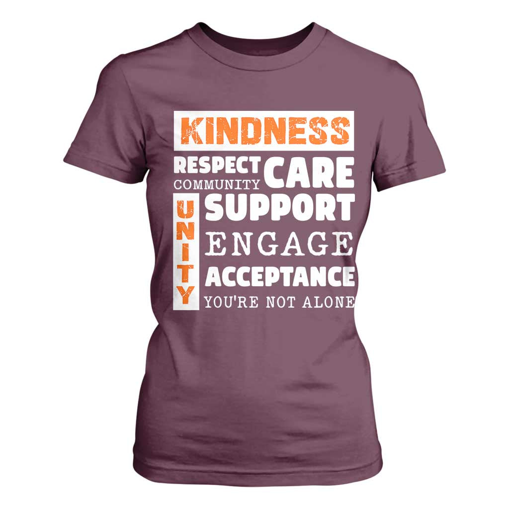 Bullying Prevention T Shirt For Women Kindness Respect Support Unity Day