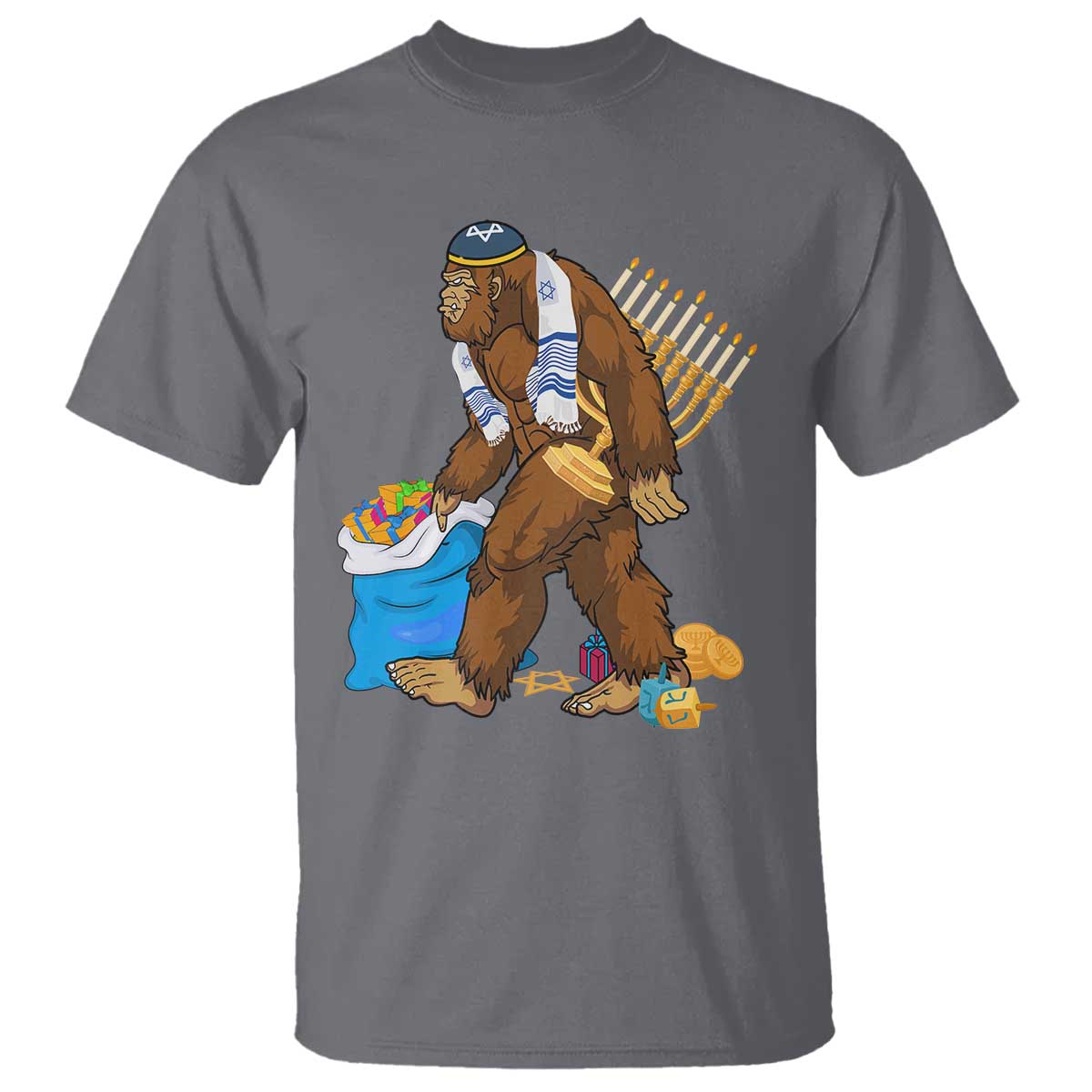 funny-hanukkah-bigfoot-menorah-david-stars-t-shirt