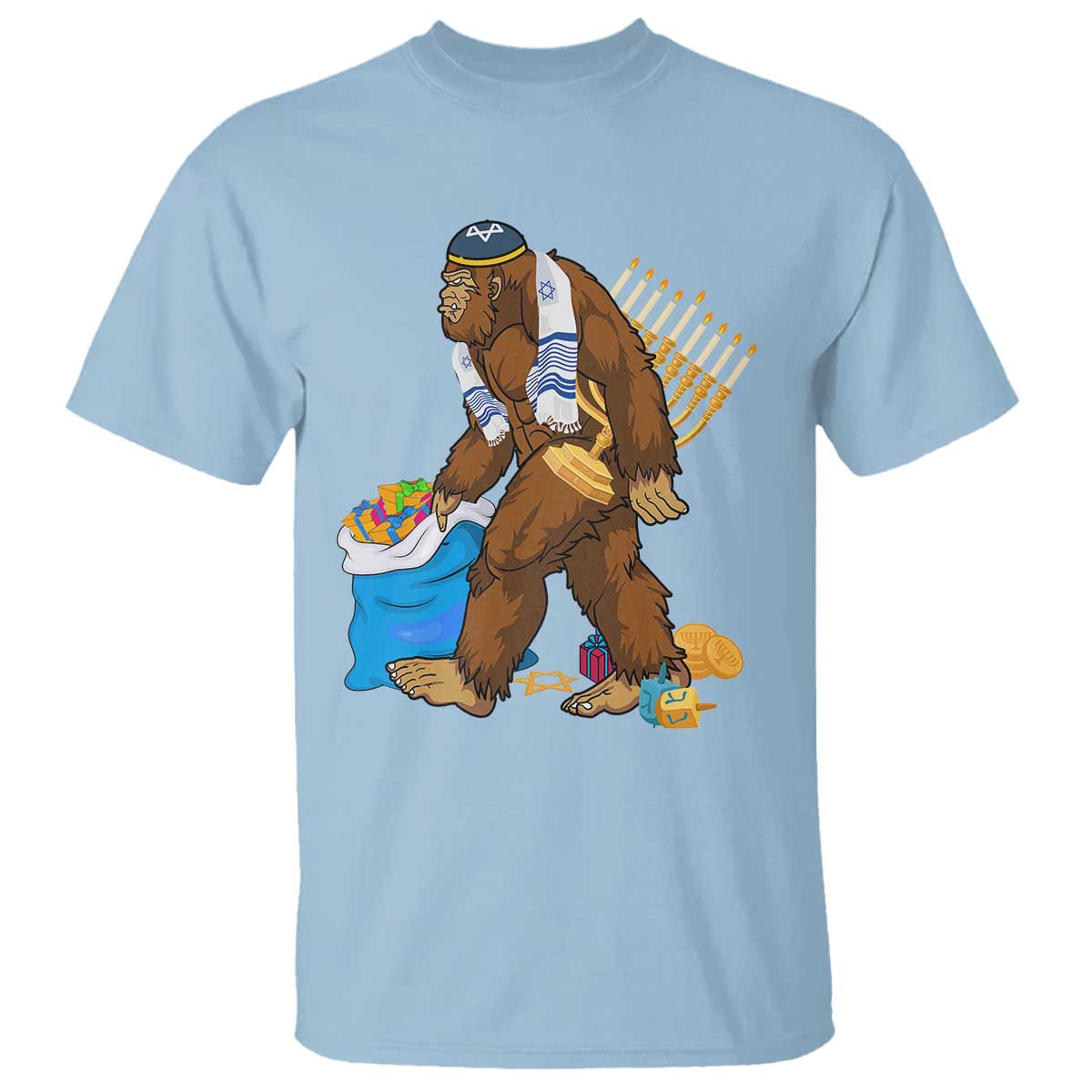 funny-hanukkah-bigfoot-menorah-david-stars-t-shirt