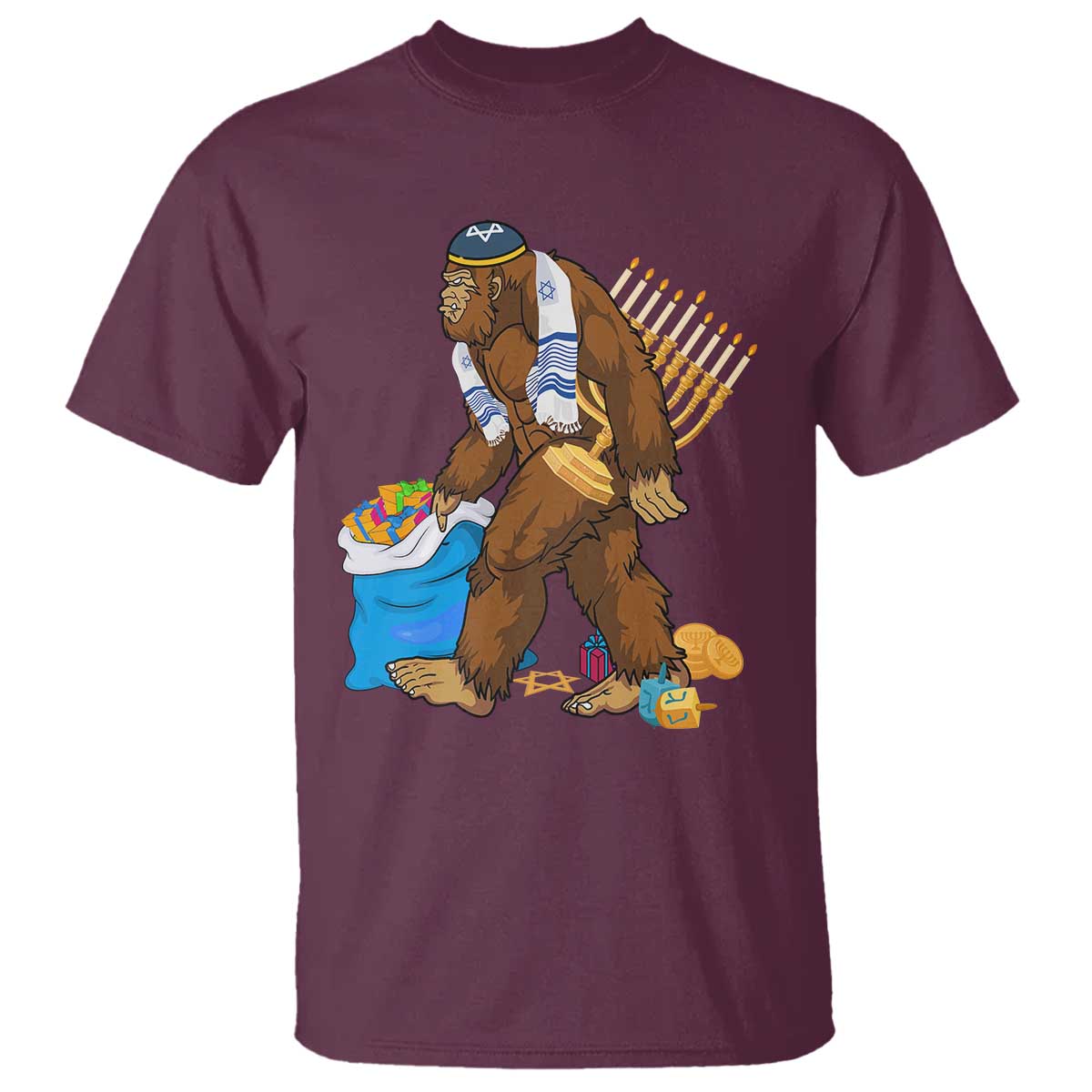 funny-hanukkah-bigfoot-menorah-david-stars-t-shirt