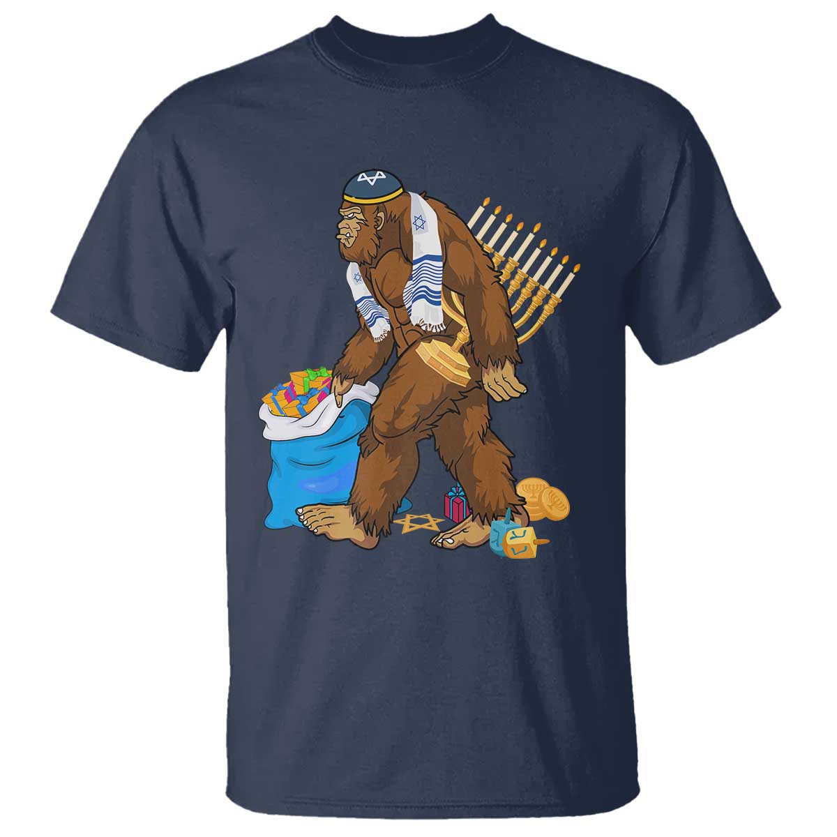 funny-hanukkah-bigfoot-menorah-david-stars-t-shirt