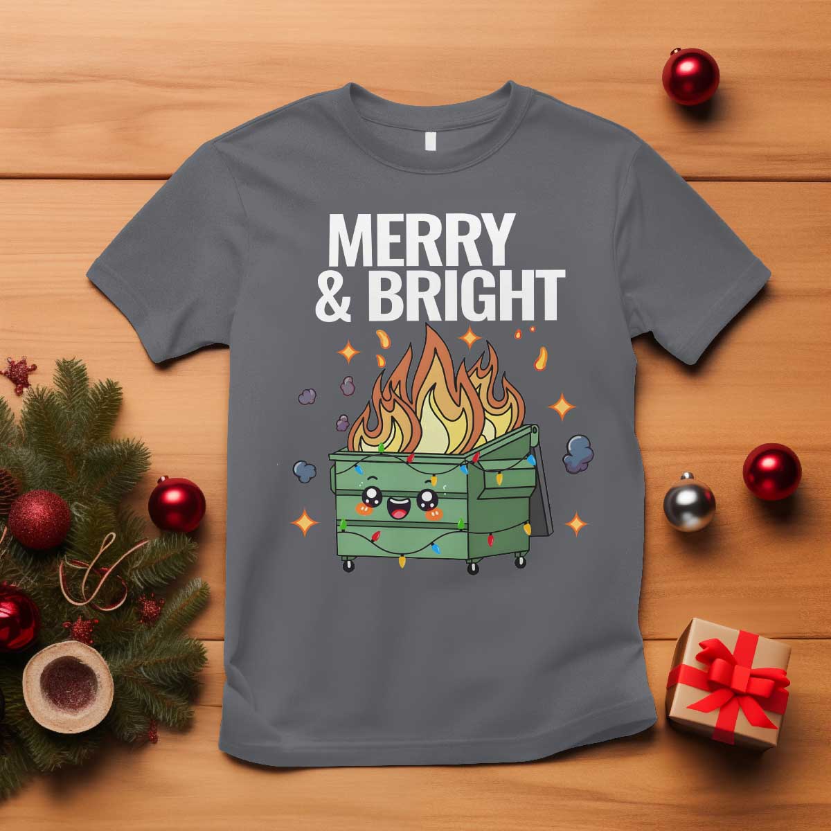 funny-lil-fire-dumpster-christmas-t-shirt-merry-and-bright-xmas-led-lights