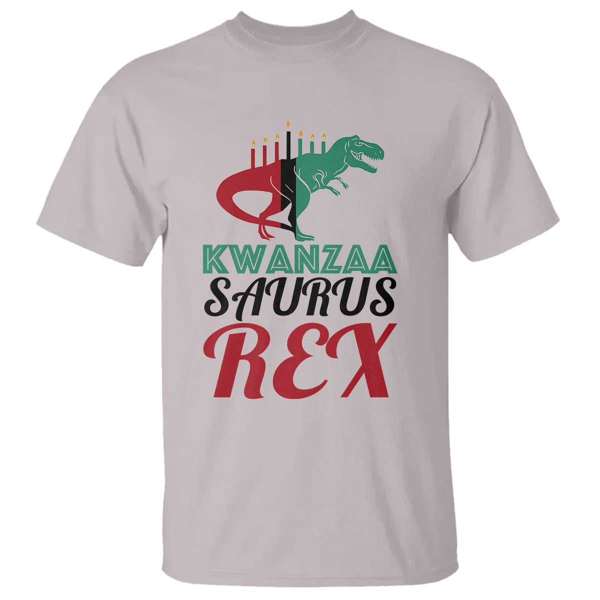 kwanzaa-saurus-rex-kinara-candles-dinosaur-t-rex-african-heritage-t-shirt