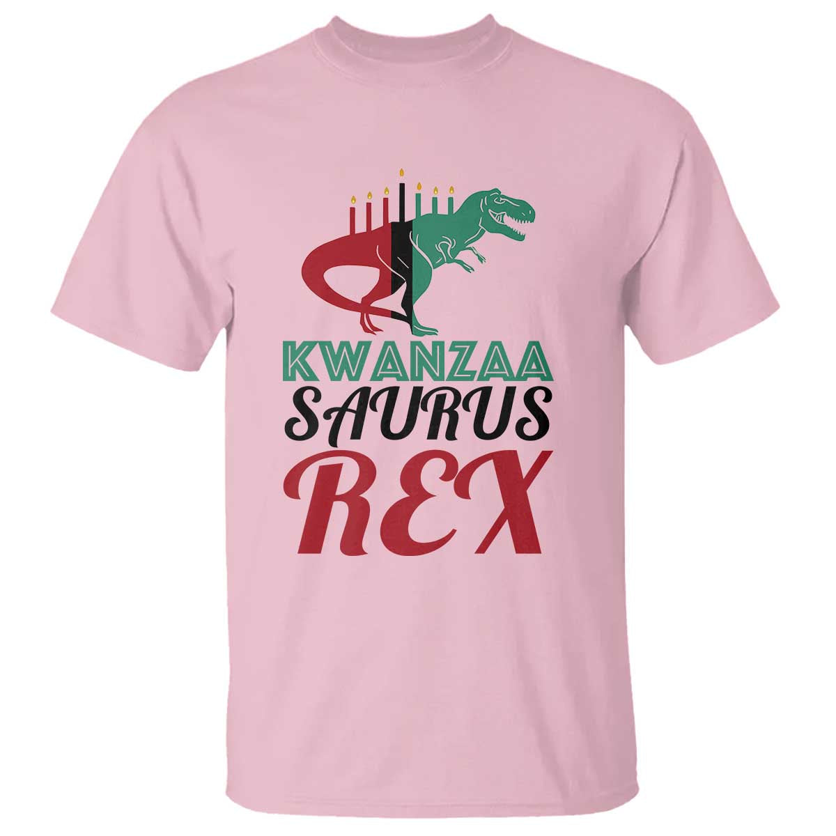 kwanzaa-saurus-rex-kinara-candles-dinosaur-t-rex-african-heritage-t-shirt