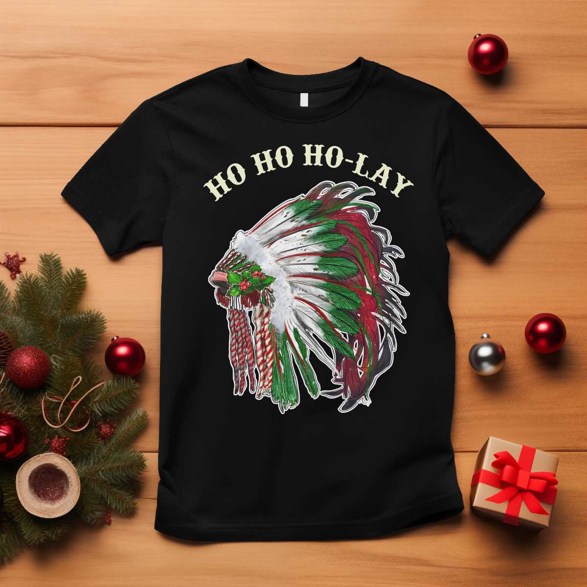 funny-christmas-native-american-t-shirt-ho-ho-ho-lay-vintage-war-bonnet
