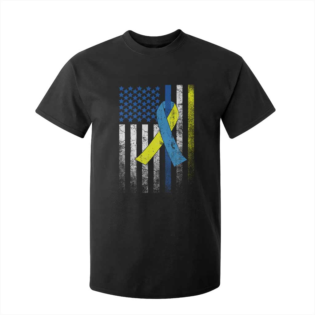 Down Syndrome Support Vintage American Flag T Shirt For Kid