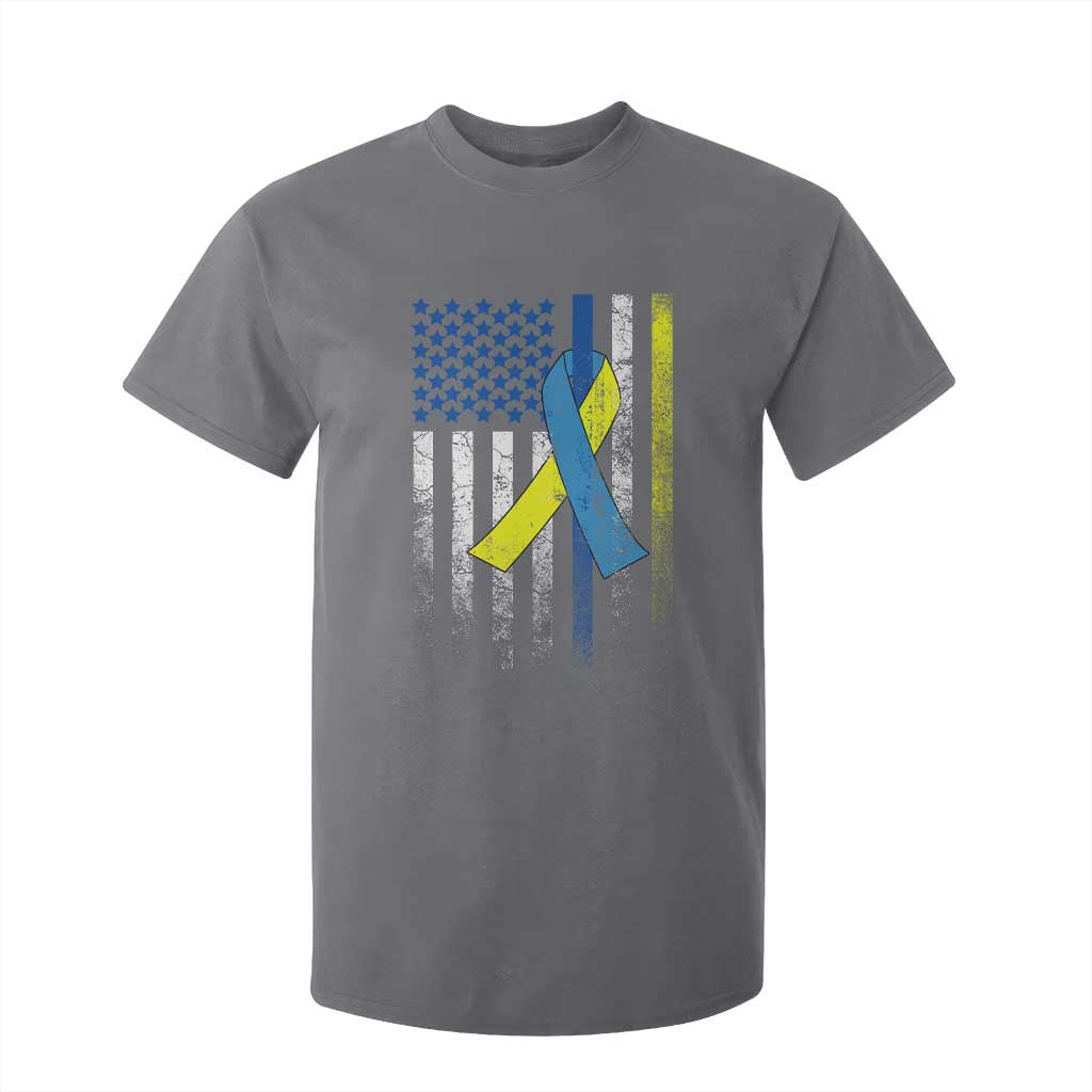 Down Syndrome Support Vintage American Flag T Shirt For Kid
