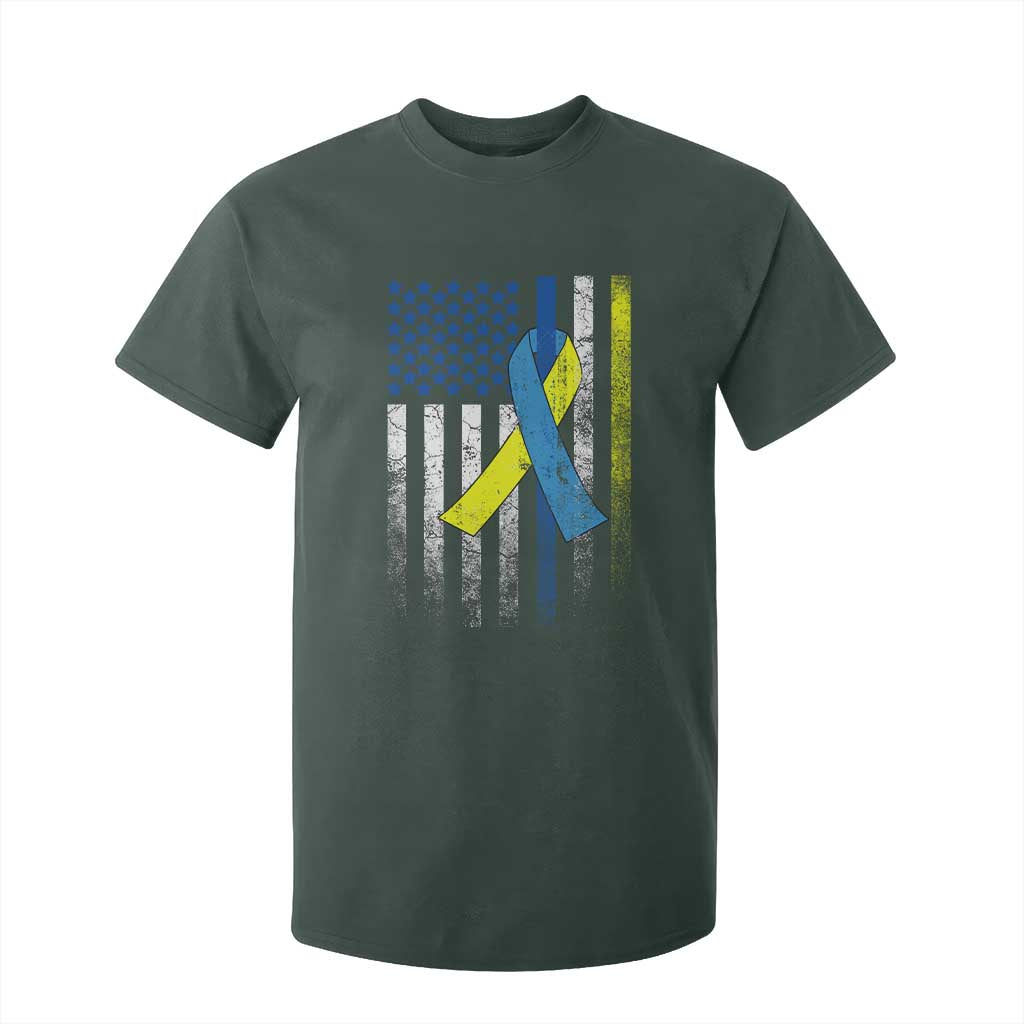 Down Syndrome Support Vintage American Flag T Shirt For Kid