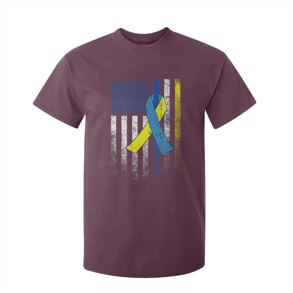 Down Syndrome Support Vintage American Flag T Shirt For Kid