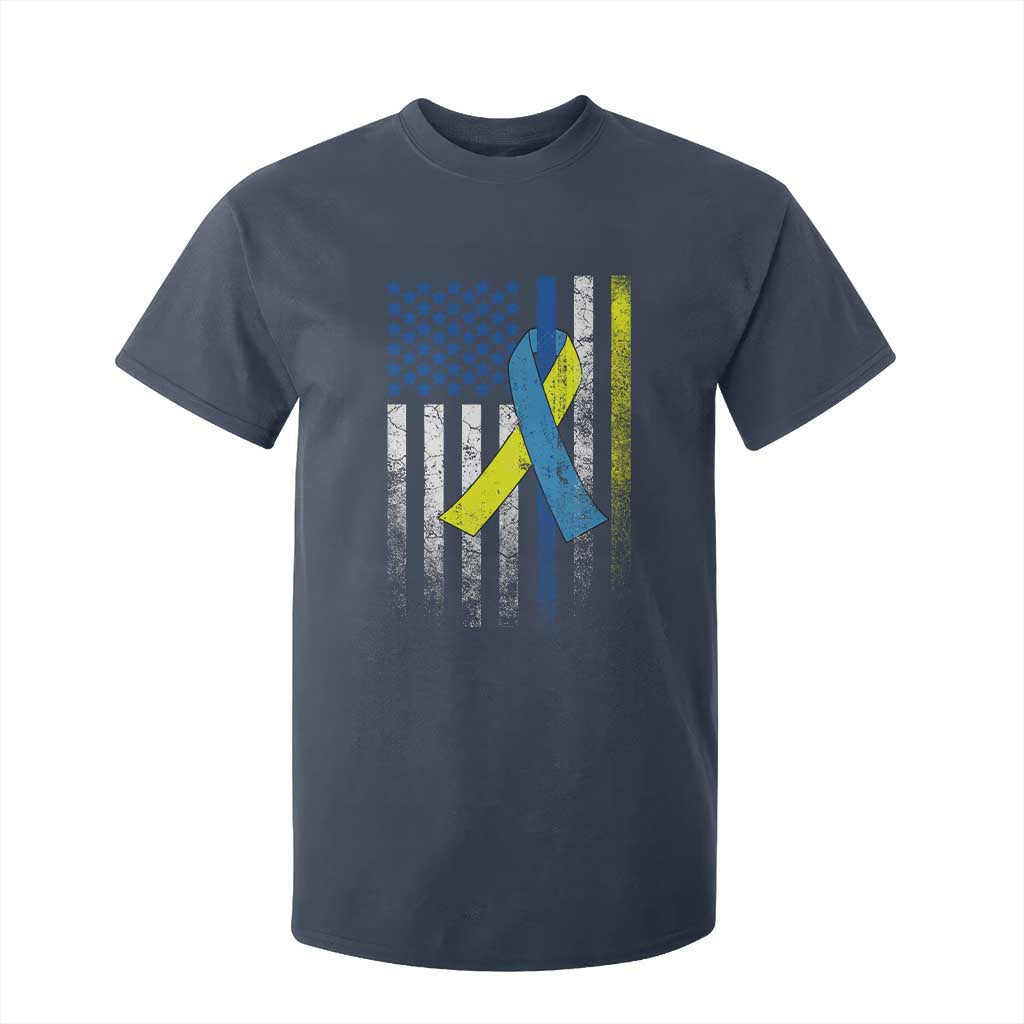 Down Syndrome Support Vintage American Flag T Shirt For Kid