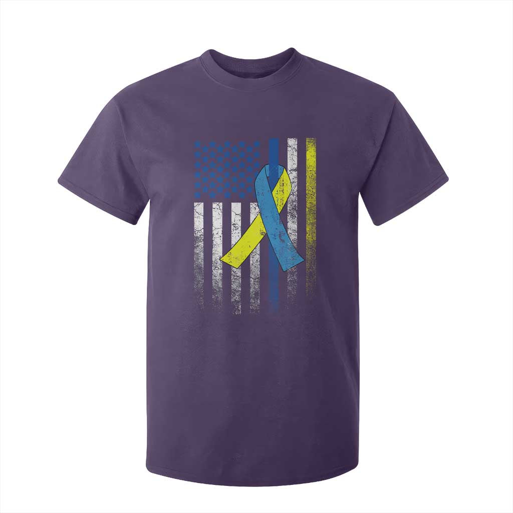 Down Syndrome Support Vintage American Flag T Shirt For Kid