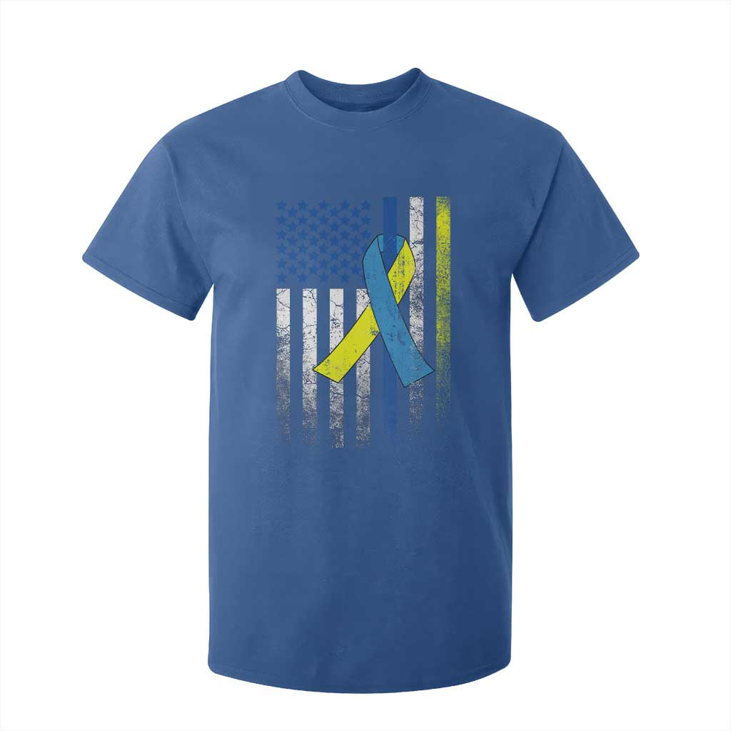Down Syndrome Support Vintage American Flag T Shirt For Kid