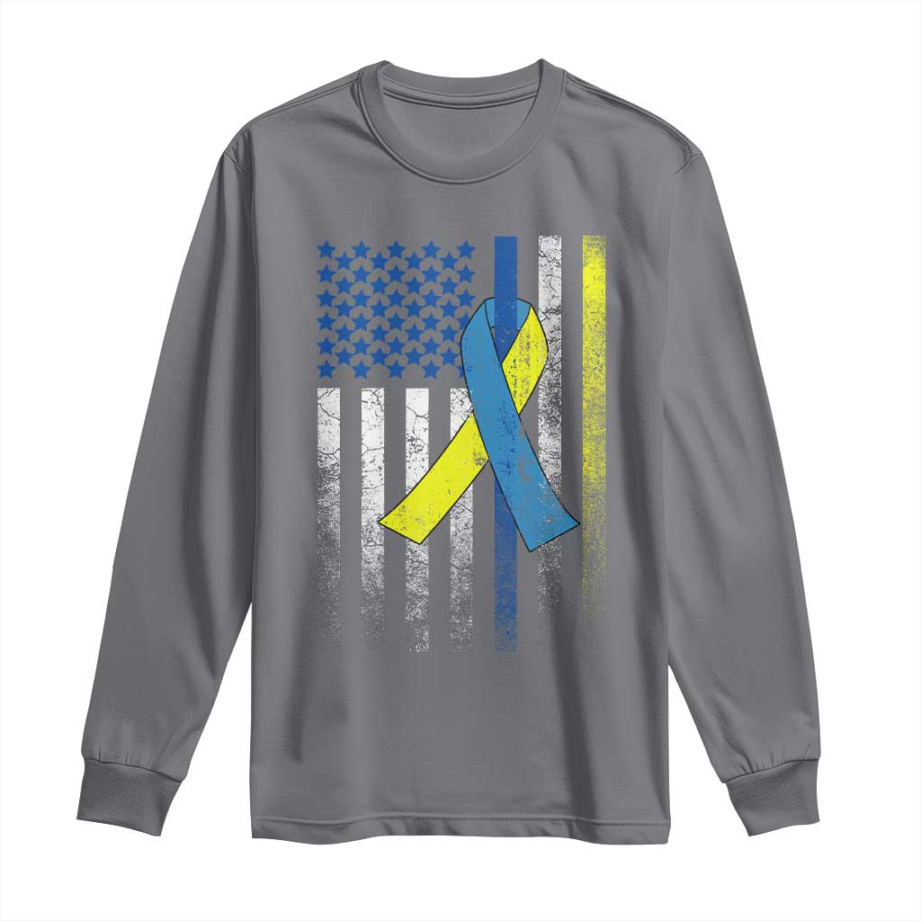 Down Syndrome Support Vintage American Flag Long Sleeve Shirt