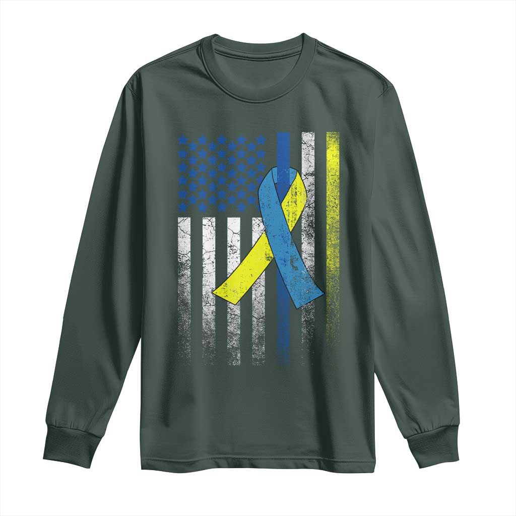 Down Syndrome Support Vintage American Flag Long Sleeve Shirt