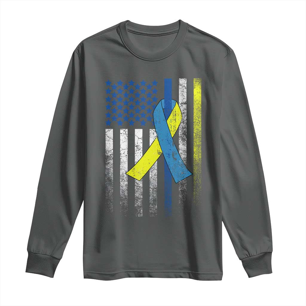 Down Syndrome Support Vintage American Flag Long Sleeve Shirt