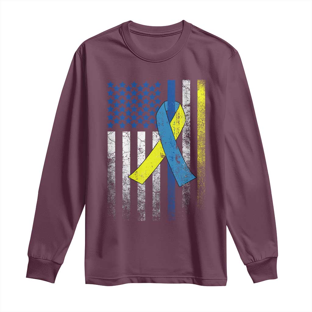 Down Syndrome Support Vintage American Flag Long Sleeve Shirt