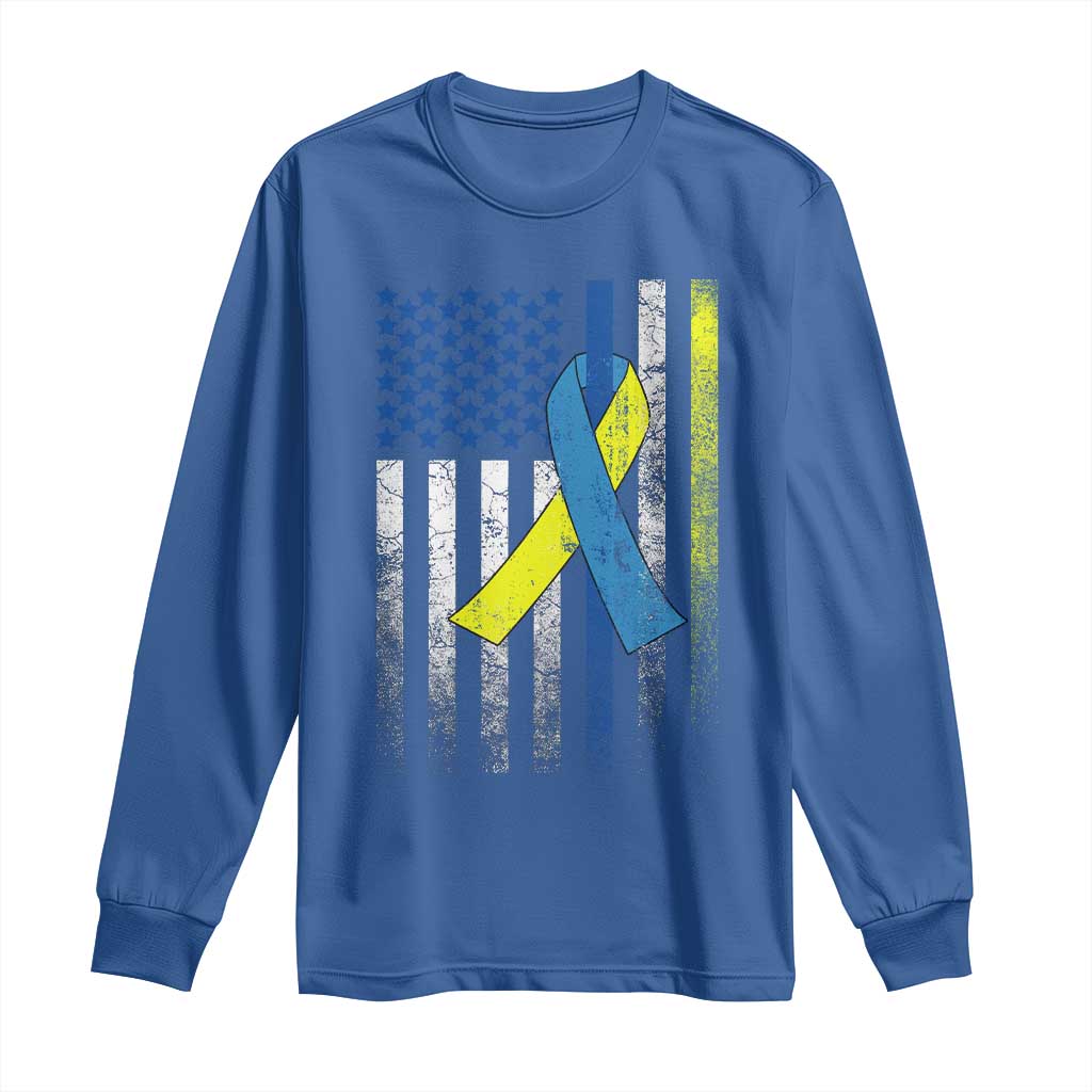 Down Syndrome Support Vintage American Flag Long Sleeve Shirt