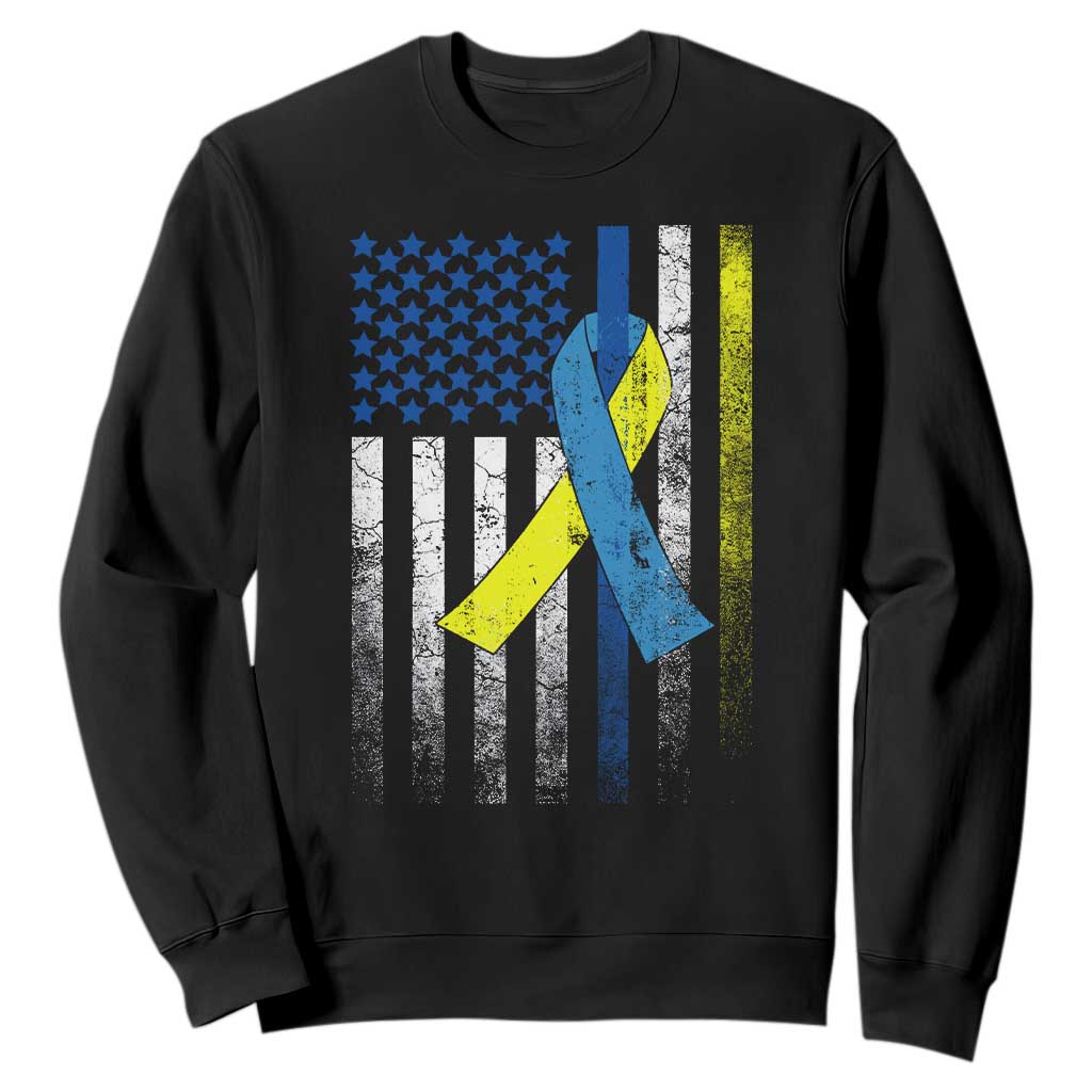 Down Syndrome Support Vintage American Flag Sweatshirt