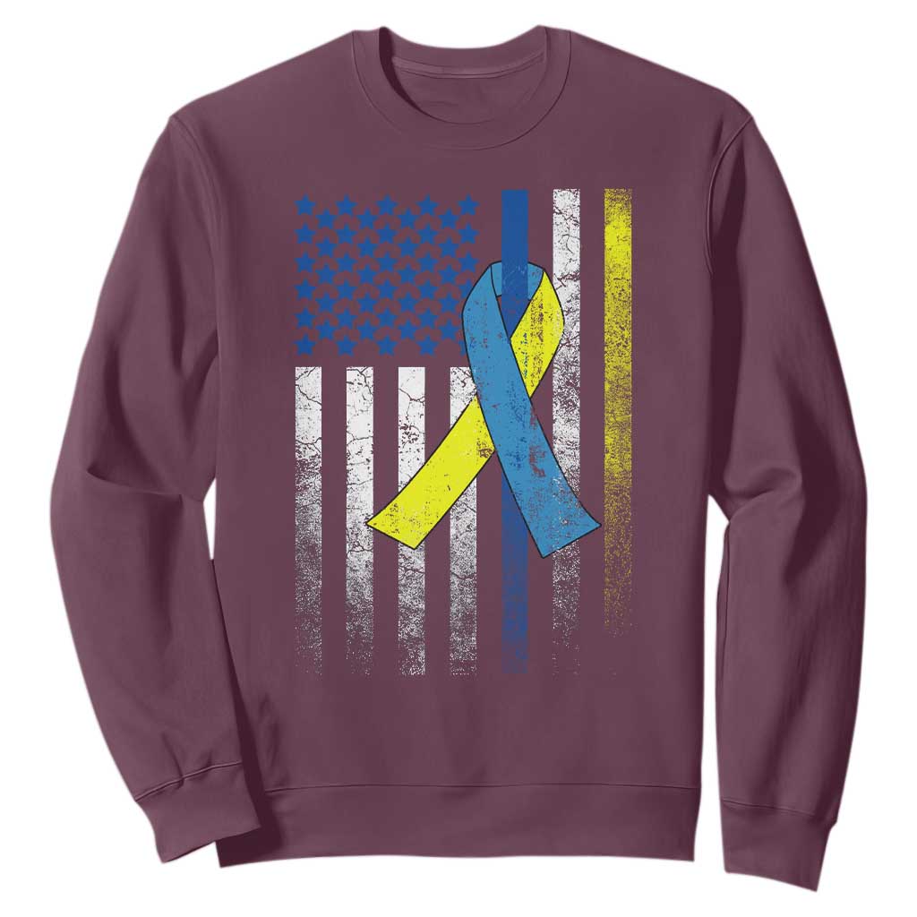 Down Syndrome Support Vintage American Flag Sweatshirt