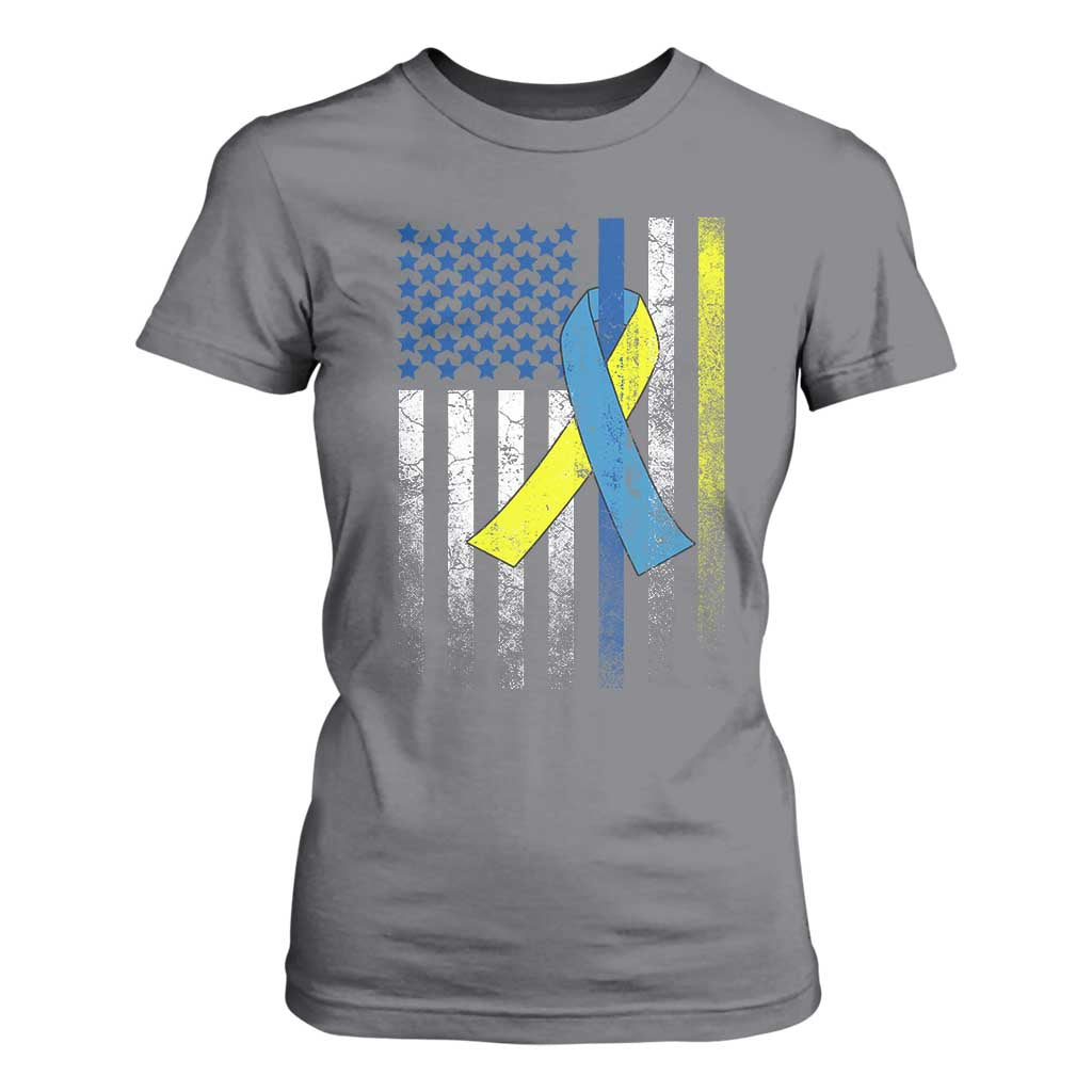 Down Syndrome Support Vintage American Flag T Shirt For Women