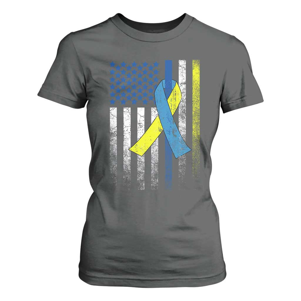 Down Syndrome Support Vintage American Flag T Shirt For Women