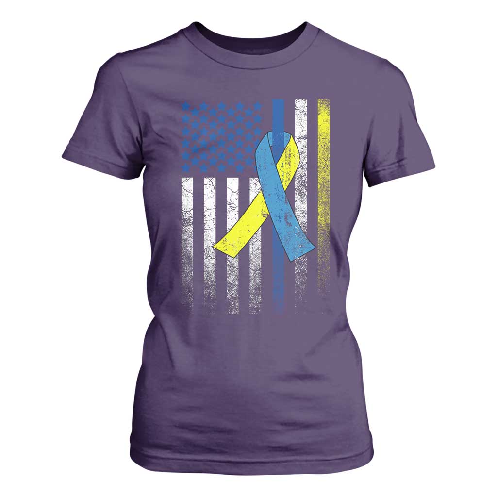 Down Syndrome Support Vintage American Flag T Shirt For Women
