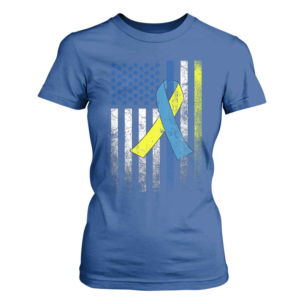 Down Syndrome Support Vintage American Flag T Shirt For Women