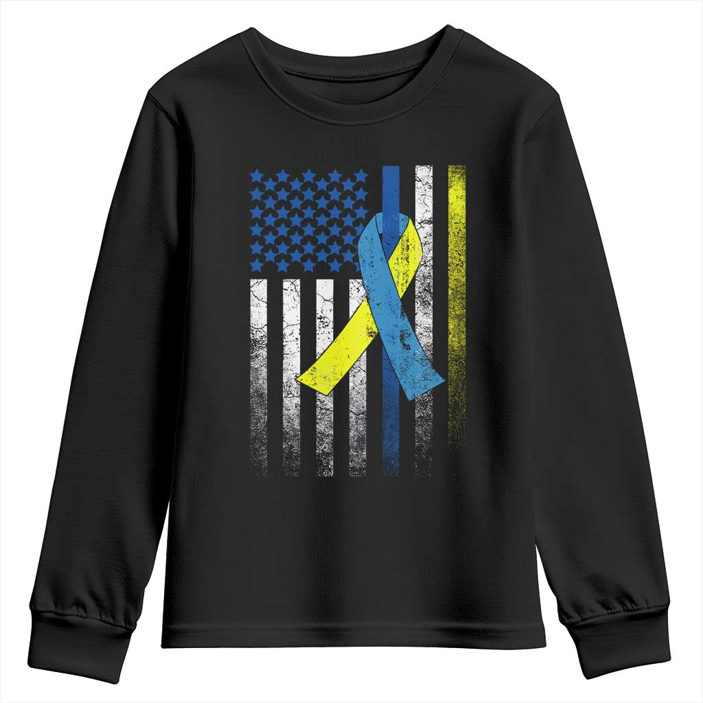 Down Syndrome Support Vintage American Flag Youth Sweatshirt