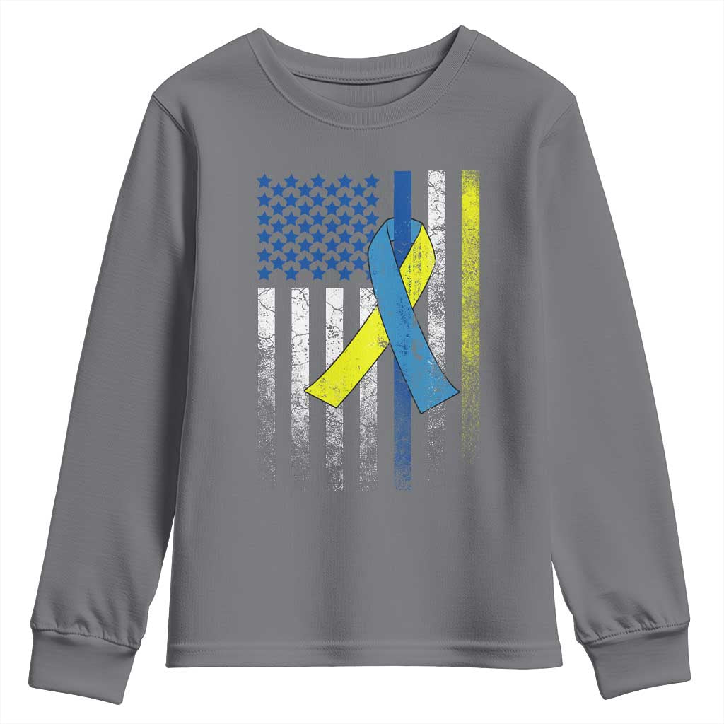 Down Syndrome Support Vintage American Flag Youth Sweatshirt