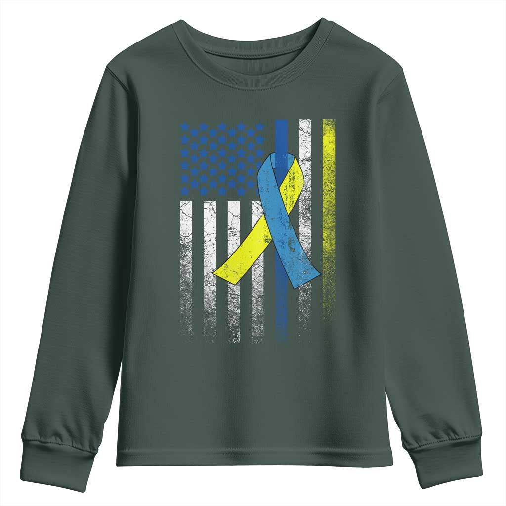Down Syndrome Support Vintage American Flag Youth Sweatshirt