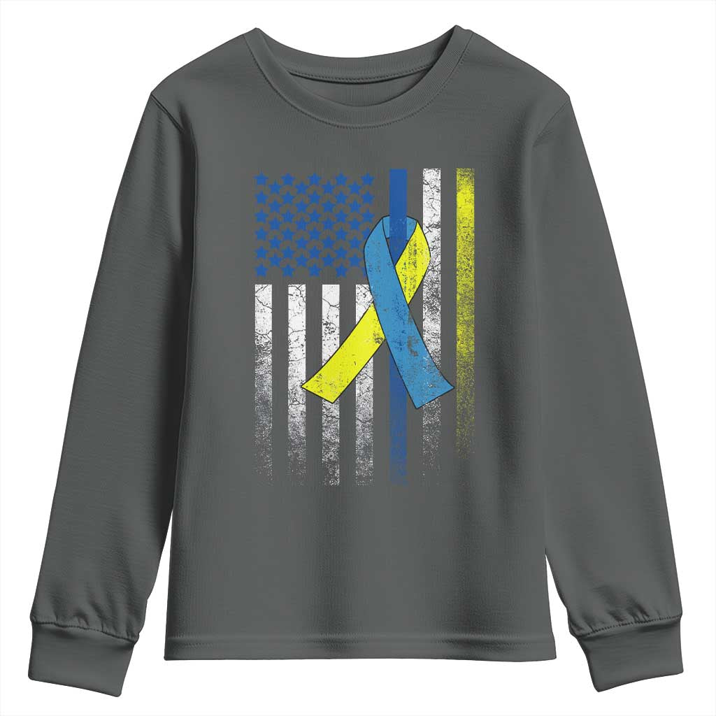 Down Syndrome Support Vintage American Flag Youth Sweatshirt