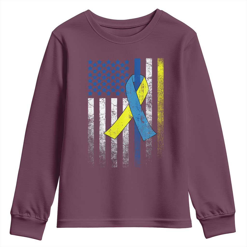 Down Syndrome Support Vintage American Flag Youth Sweatshirt