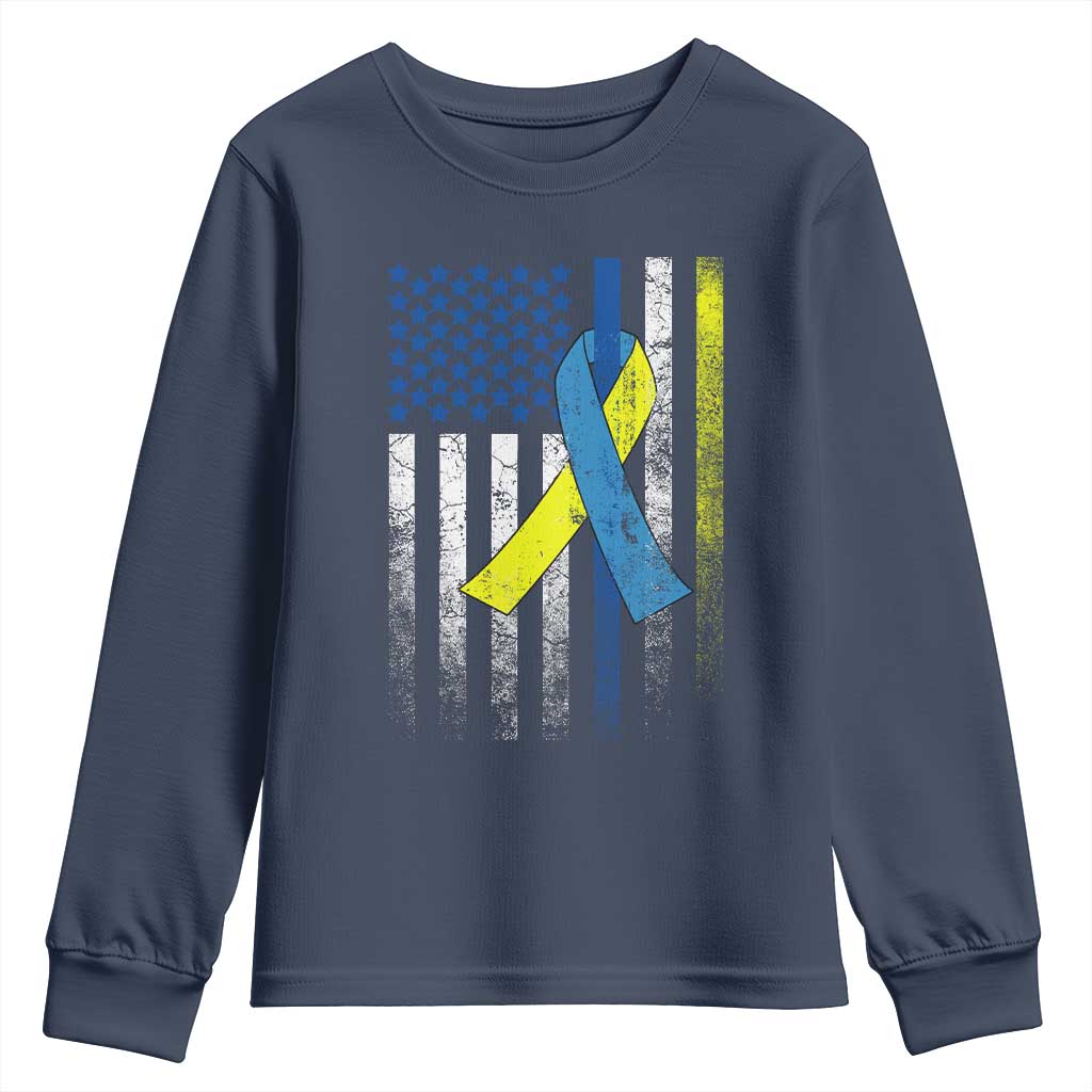Down Syndrome Support Vintage American Flag Youth Sweatshirt