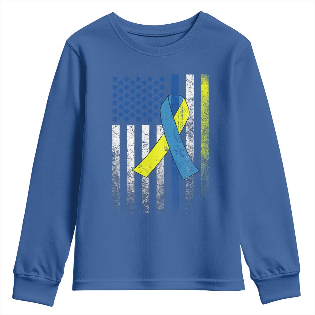 Down Syndrome Support Vintage American Flag Youth Sweatshirt