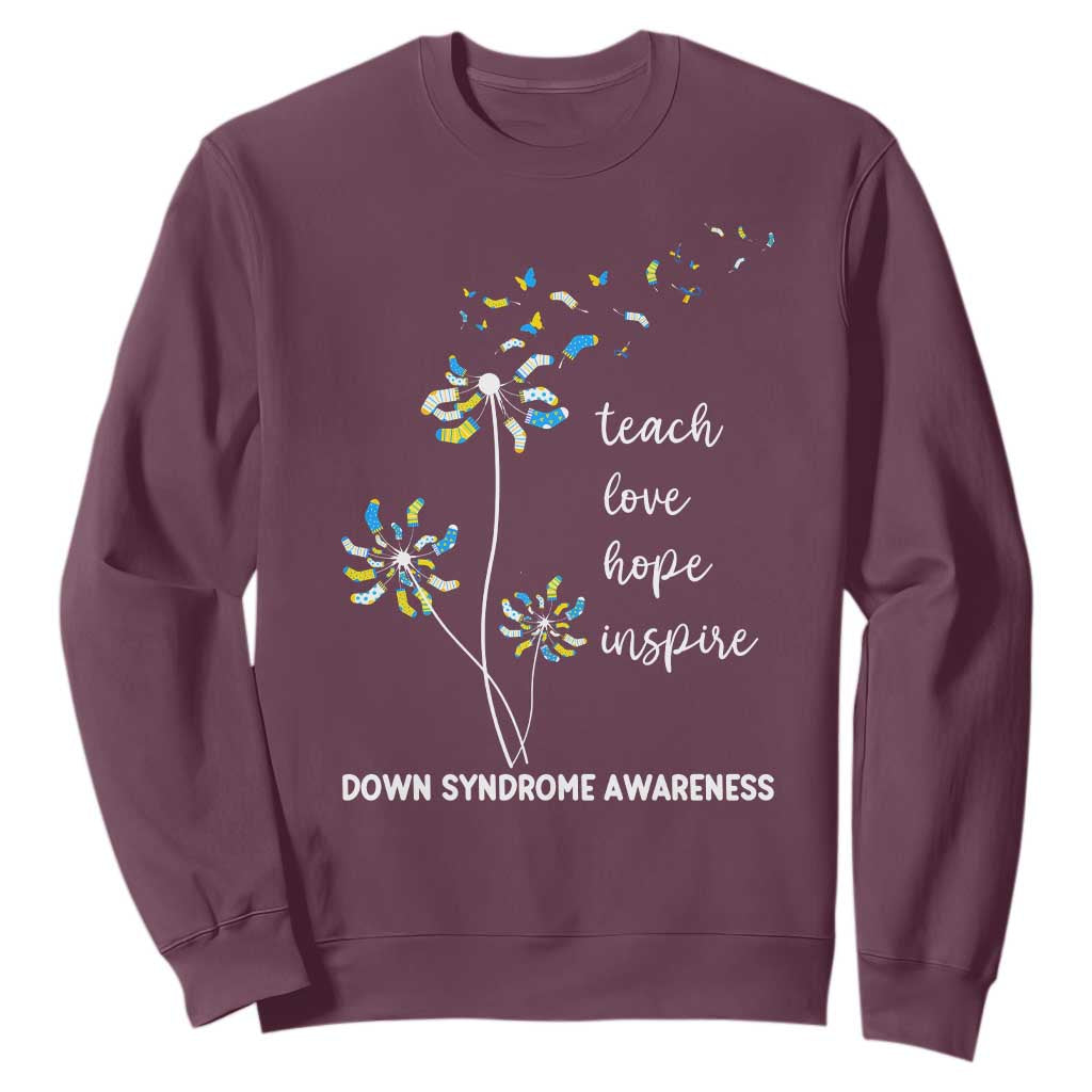 Down Syndrome Support Sweatshirt Teach Love Hope Inspire Socks Dandelion