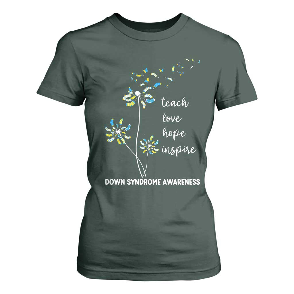 Down Syndrome Support T Shirt For Women Teach Love Hope Inspire Socks Dandelion