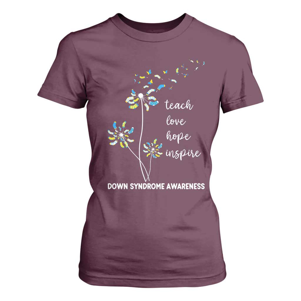 Down Syndrome Support T Shirt For Women Teach Love Hope Inspire Socks Dandelion