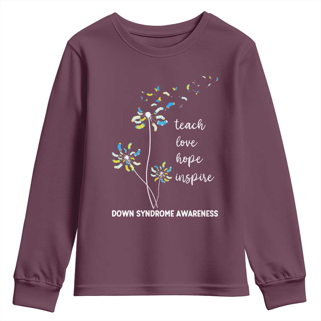 Down Syndrome Support Youth Sweatshirt Teach Love Hope Inspire Socks Dandelion