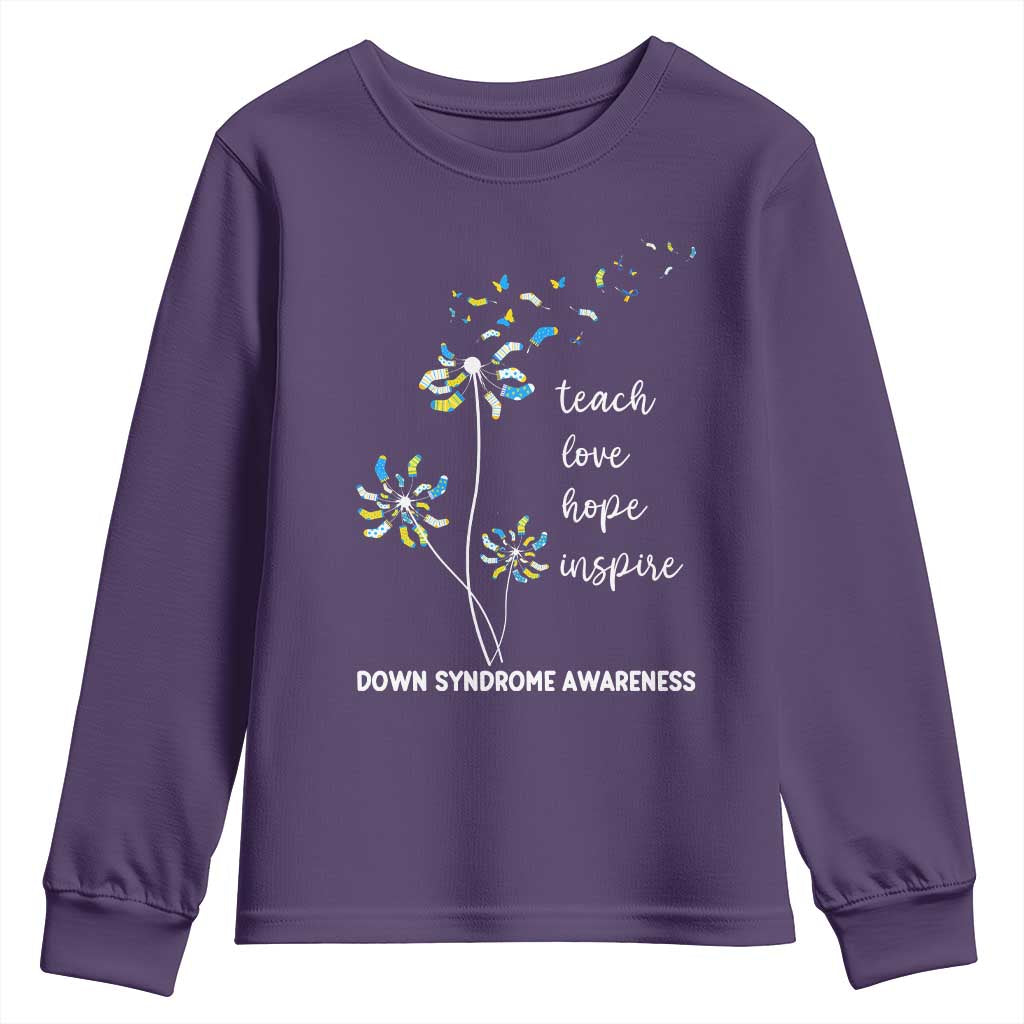 Down Syndrome Support Youth Sweatshirt Teach Love Hope Inspire Socks Dandelion