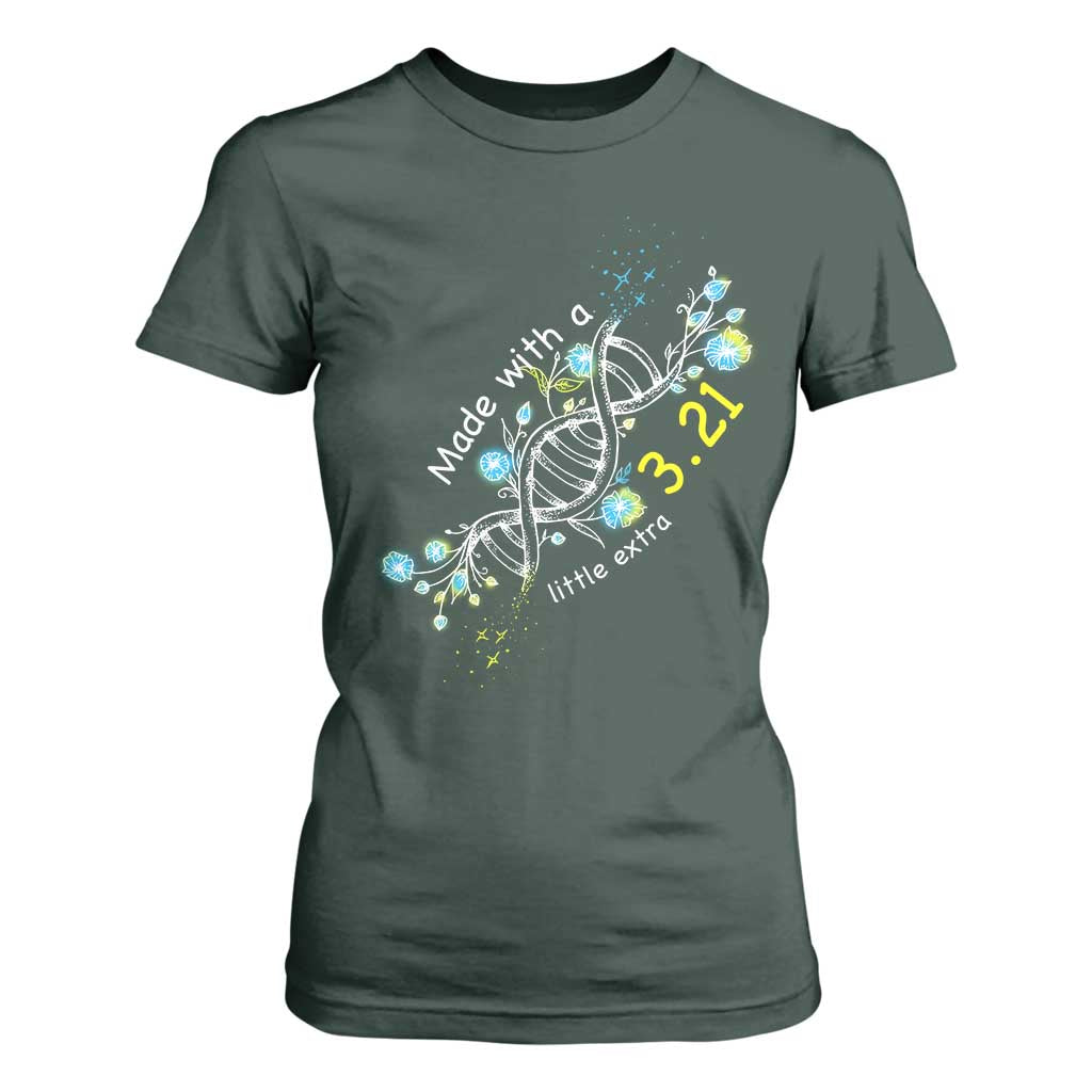 World Down Syndrome Day Made With A Little Extra T Shirt For Women March 21 DNA Flower