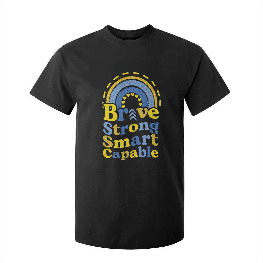 Down Syndrome Support T Shirt For Kid Brave Strong Smart Capable Rainbow