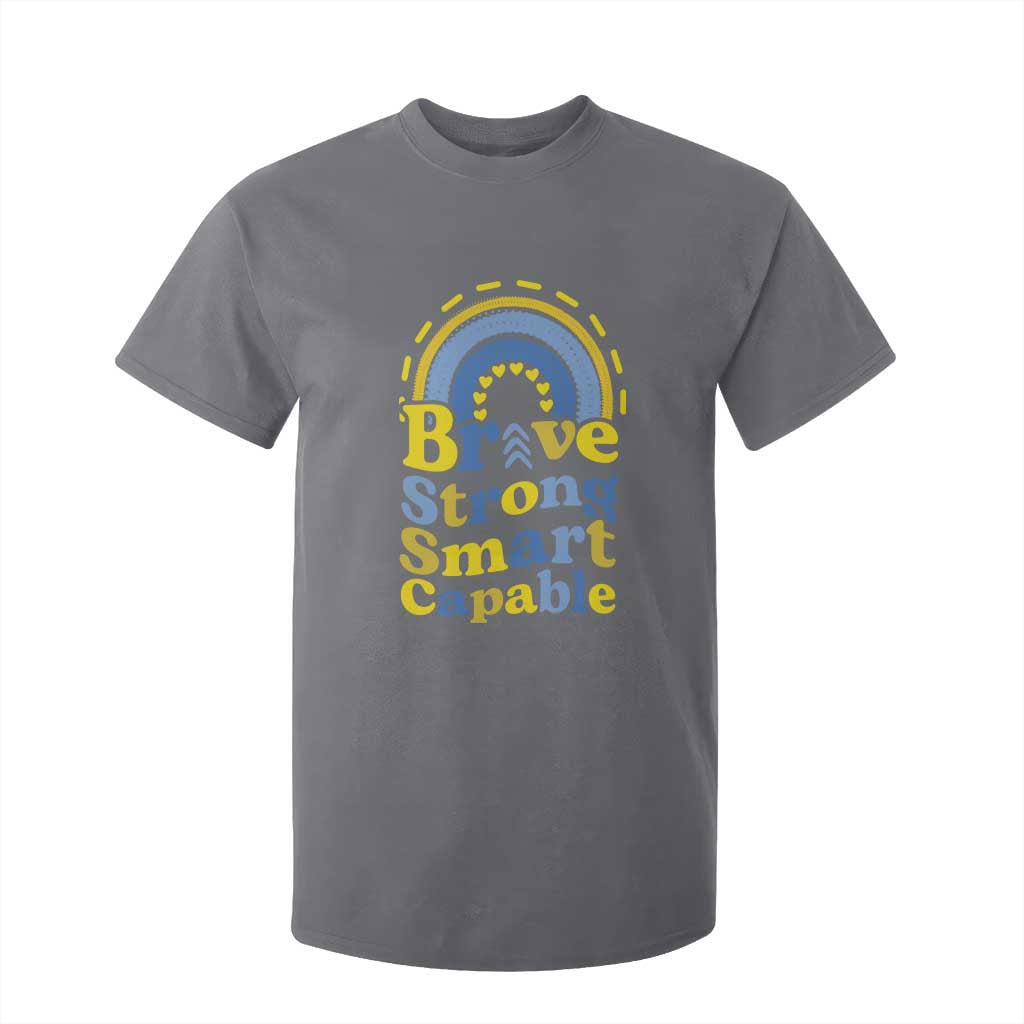 Down Syndrome Support T Shirt For Kid Brave Strong Smart Capable Rainbow