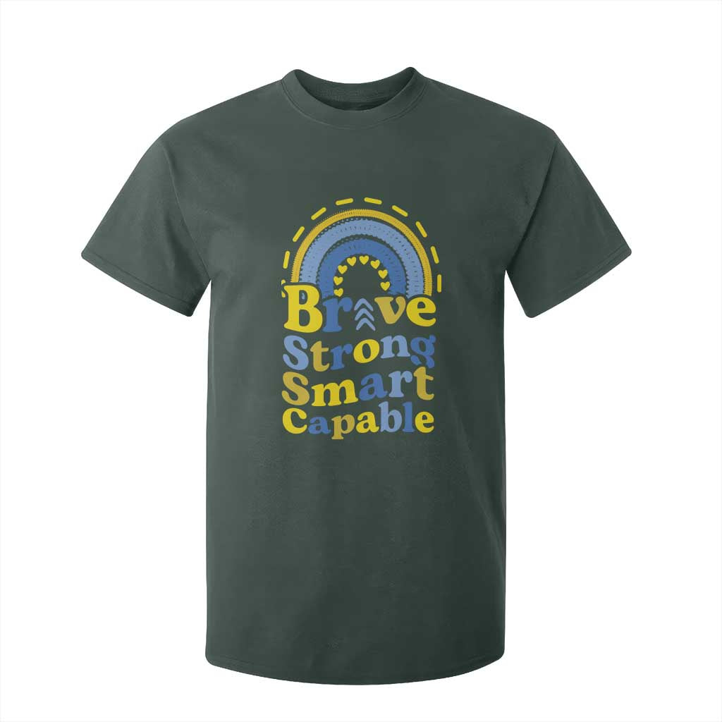 Down Syndrome Support T Shirt For Kid Brave Strong Smart Capable Rainbow