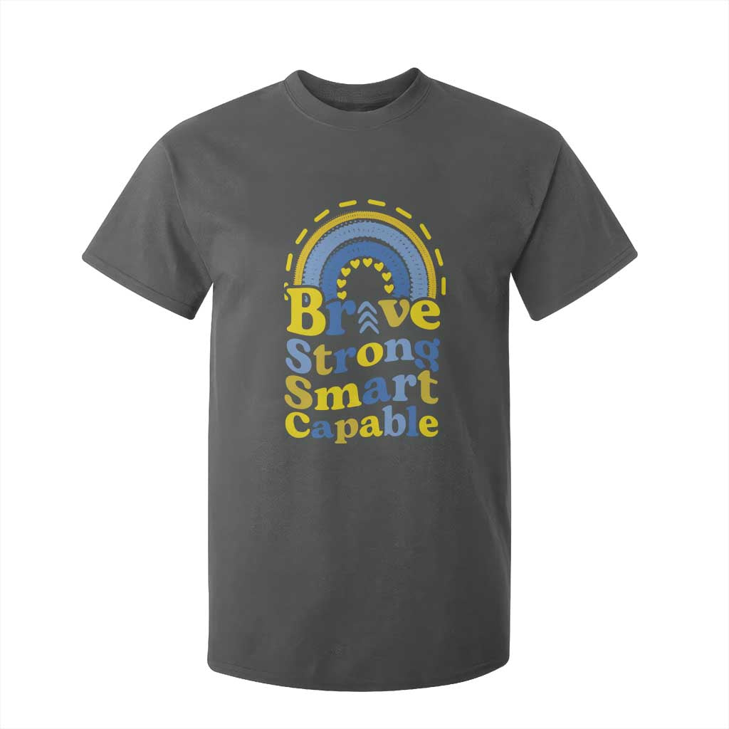 Down Syndrome Support T Shirt For Kid Brave Strong Smart Capable Rainbow